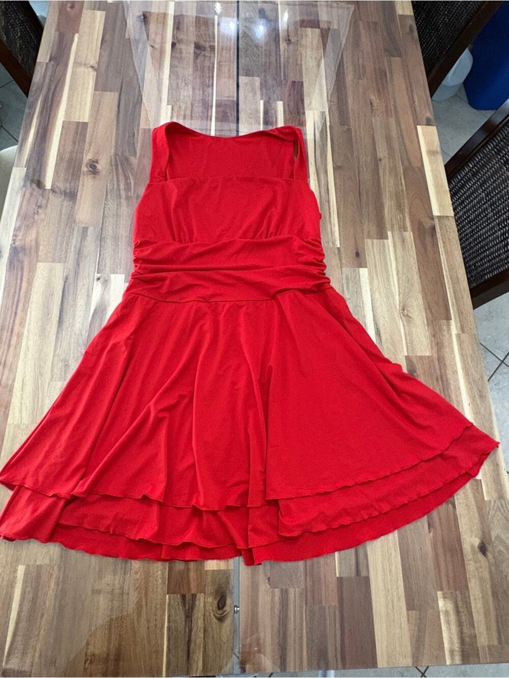 OYS Sz XL Bright Red Square Neck Halter Sleeveless Short Mini Dress Ruffle Skirt
